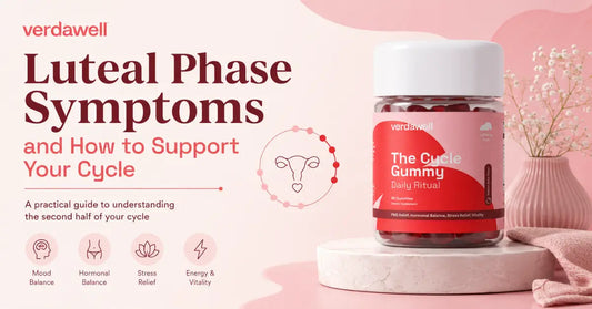 VerdaWell Cycle Gummy featured image for a guide to luteal phase symptoms and how to support your cycle.