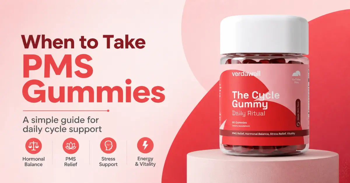 VerdaWell Cycle Gummy featured image for a guide on when to take PMS gummies for daily cycle support.