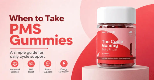 VerdaWell Cycle Gummy featured image for a guide on when to take PMS gummies for daily cycle support.