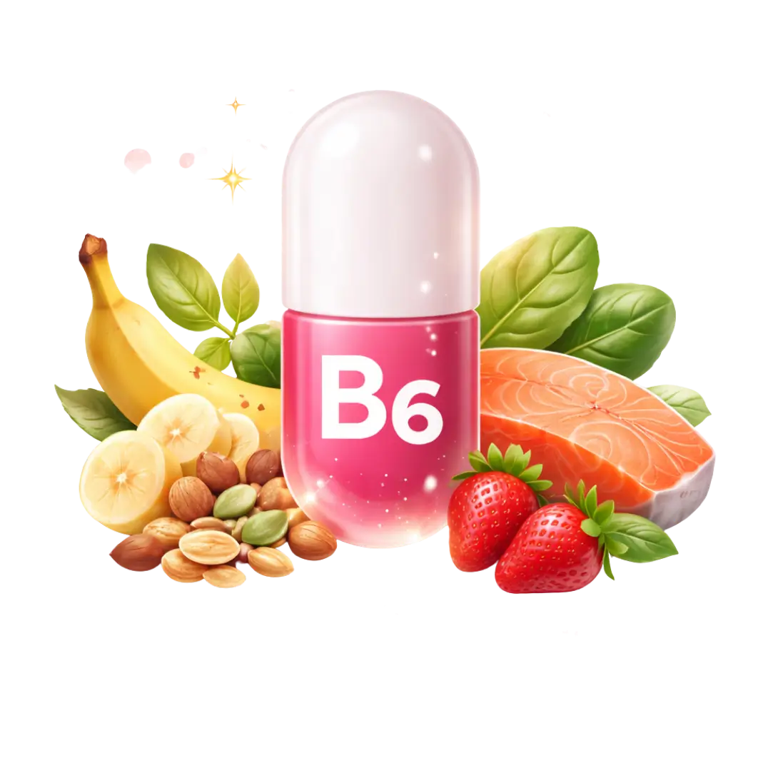 Vitamin B6 ingredient image supporting mood balance and energy in Verdawell cycle gummies